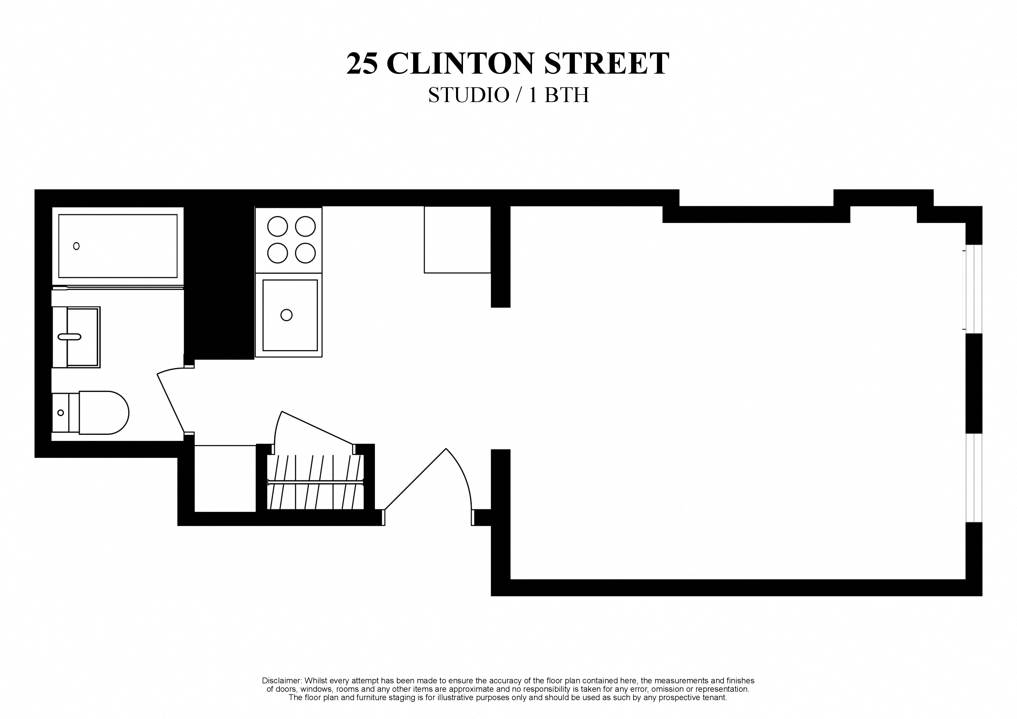 Floor plan for studio, 1 bath, 270 sqft